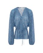 Blaue metallische Kreuzbluse