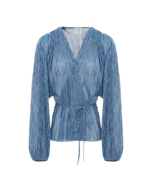 Blaue metallische Kreuzbluse
