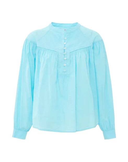Azurblaue Bluse Delilah aus Baumwollpopeline