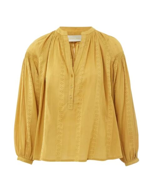 Blusa Nipoa Jacquard in cotone a manica lunga ricamata ocra