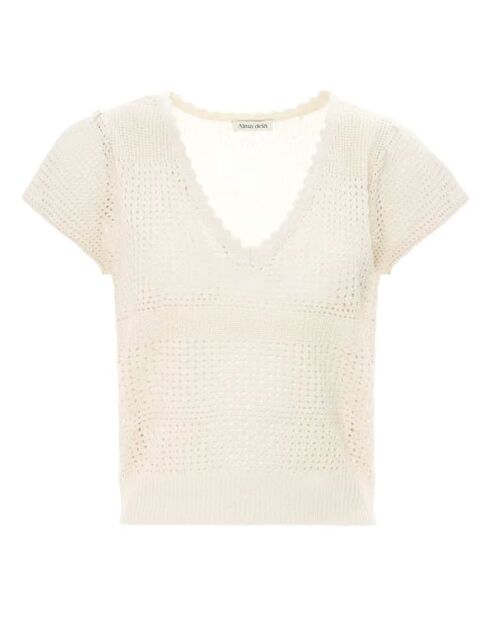 Cremefarbenes Strickoberteil Anja mit Lochmuster