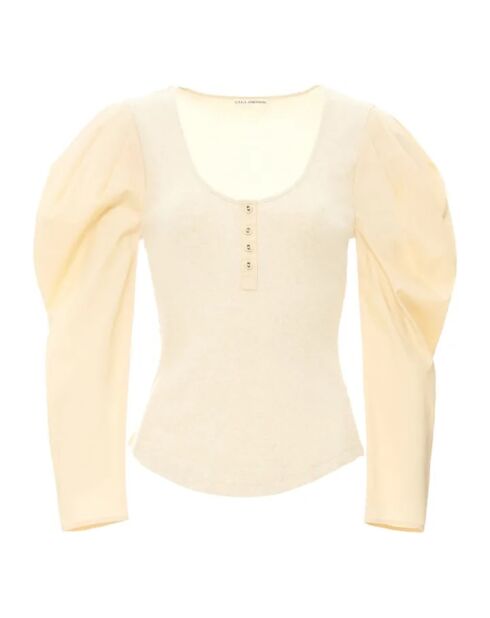 Beiges Top Joanne aus geripptem Jersey und Popeline