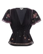 Schwarzes besticktes Top aus Bio-Baumwolle Solal