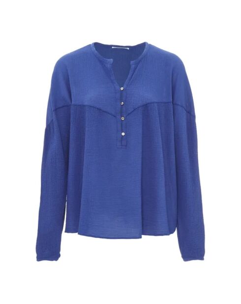 Blaue Bluse aus Baumwollkrepp