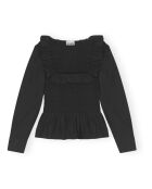 Black Smock Langarmbluse aus Baumwolle