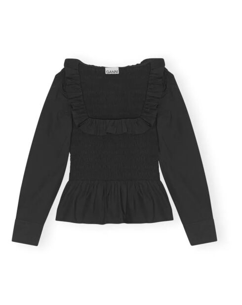 Black Smock Langarmbluse aus Baumwolle