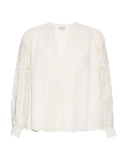 Cremefarbene Bestickte Bluse Julia aus Biobaumwolle