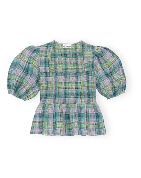 Camicetta in cotone a maniche corte scozzese verde