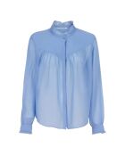 Blusa blu in chiffon di cotone e seta