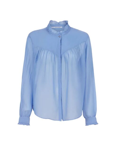 Blusa blu in chiffon di cotone e seta