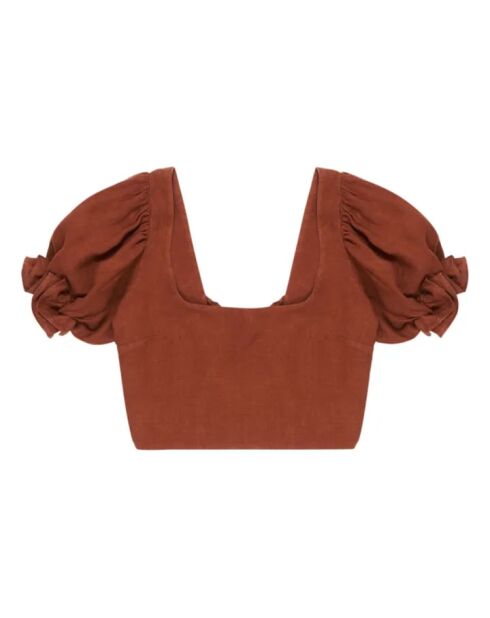 Top con mangas abullonadas en terracota