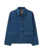 Giacca in denim blu in cotone e lino