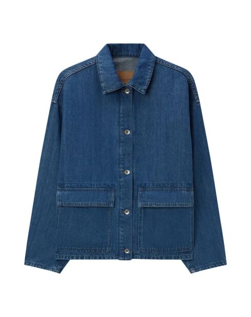 Blaue Jeansjacke aus Baumwolle und Leinen
