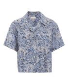 Kurzärmliges Seidenhemd mit blauem Aufdruck aus Alabama-Twill
