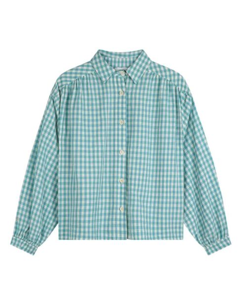 Türkisblaues Gingham-Seersucker-Hemd