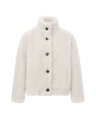 Foxy cremefarbene, kastenförmige Sherpa-Jacke mit Knopfleiste