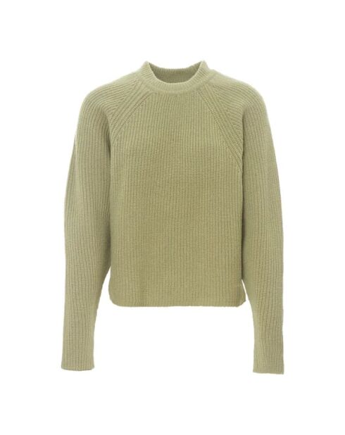 Gerippter Wollpullover in Khakigrün