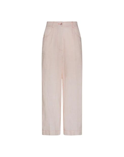 Blassrosa gesprenkelte Leinenhose