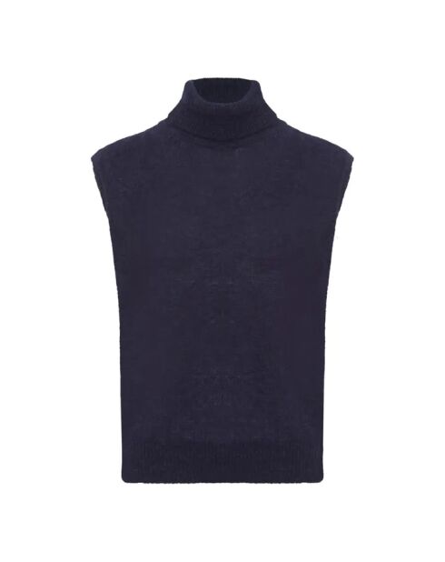 Marineblauer ärmelloser Pullover aus Schurwolle und Mohair