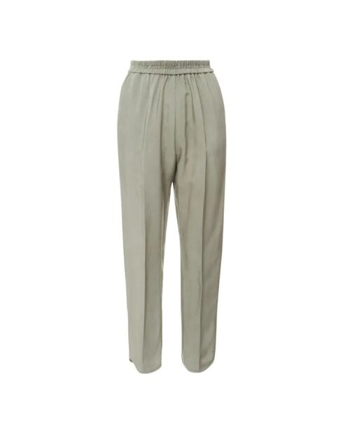 Pantalon taille élastiquée en cupro vert de gris