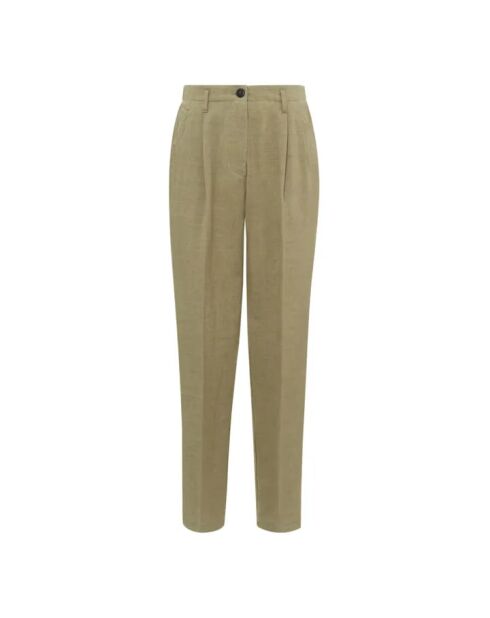 Taupefarbene Karottenhose aus Baumwolle und Leinen