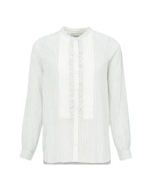 Weißes Khadi Stripes Einrad-Langarmhemd aus Baumwolle