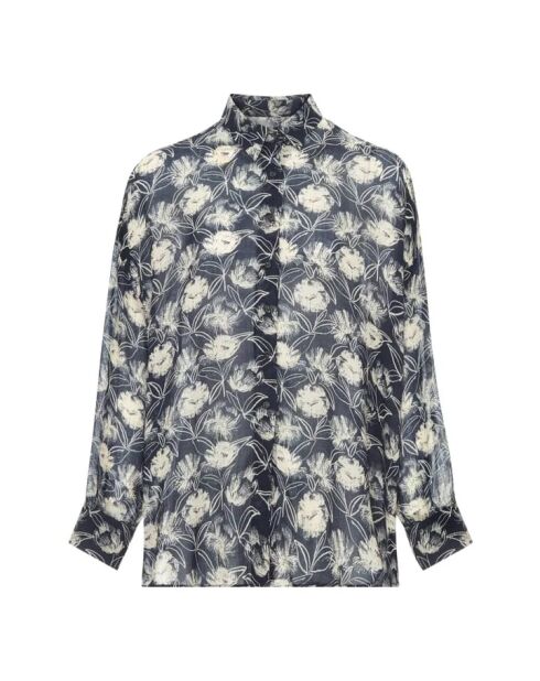Oversize-Langarmhemd Macha Flower, marineblau