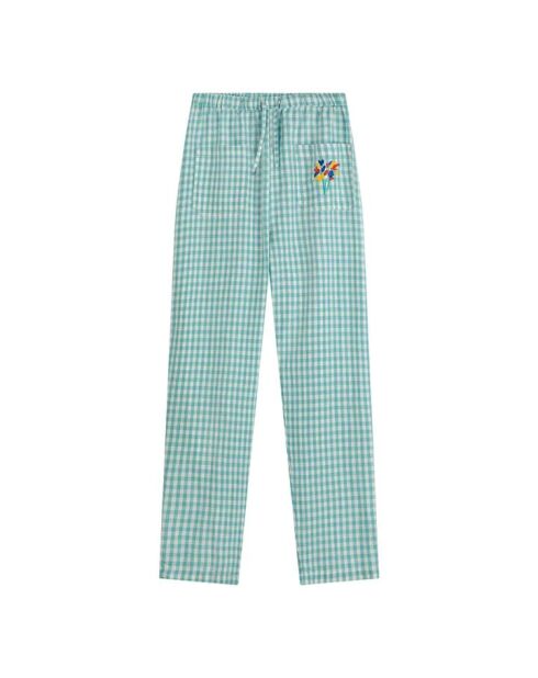 Turkooisblauwe losse broek met gingham