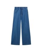 Pantaloni in denim blu in cotone e lino