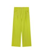 Pantaloni plissettati in cotone e lino verde lime
