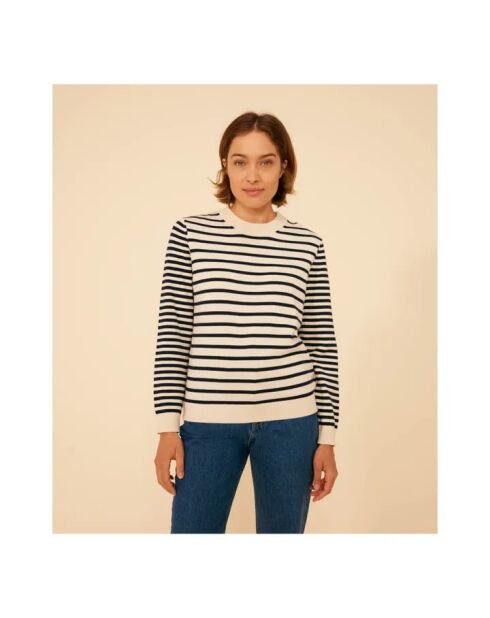 Marineblauer Muckily Marinière Baumwollpullover mit Rundhalsausschnitt