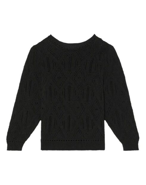 Arlene schwarzer Baumwollpullover mit Rundhalsausschnitt