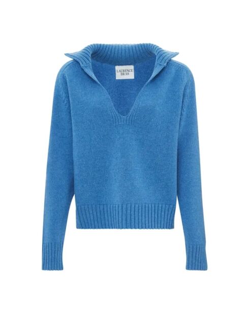 Glace Merinoblauer Wollpullover mit V-Ausschnitt