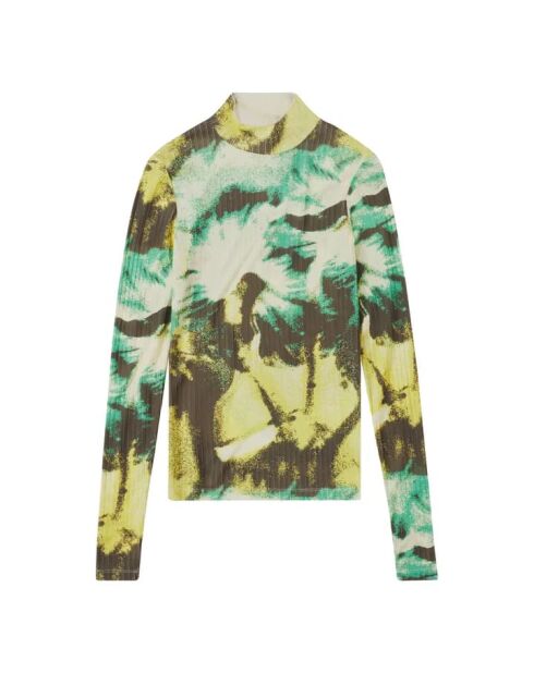Gelbes Mock Langarmshirt mit Rundhalsausschnitt