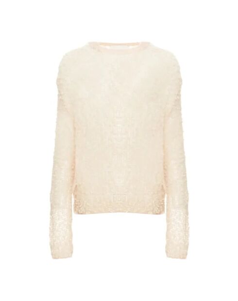Pullover in lana e seta con pompon color crema