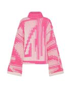 Magenta intarsia oversized trui van scheerwol