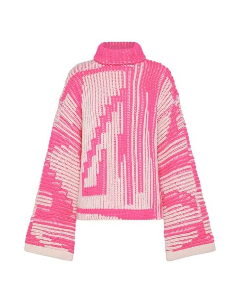 Magenta intarsia oversized trui van scheerwol