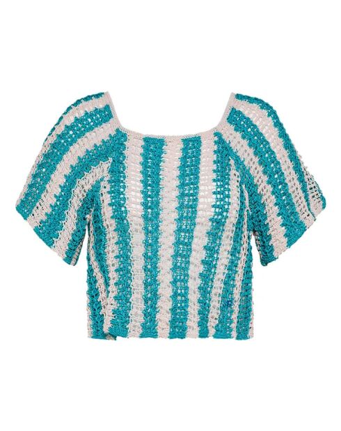 Top blu a righe all'uncinetto