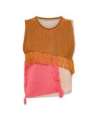 Rosafarbener ärmelloser Patchwork-Pullover
