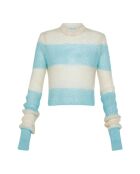 Blauer gestreifter Mohair-Pullover