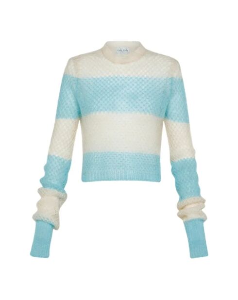 Blauer gestreifter Mohair-Pullover