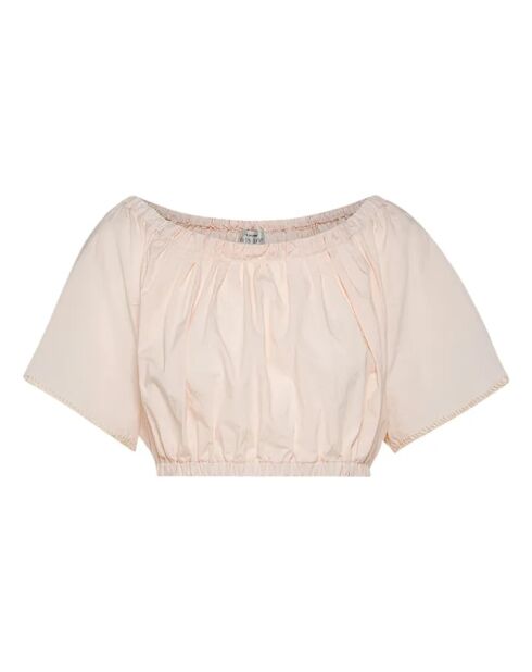 Puderrosa besticktes Crop-Top aus Baumwollpopeline