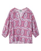 Paarse katoenen blouse met lange mouwen en tie-dye