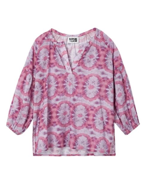 Camicetta viola in cotone a maniche lunghe tie dye