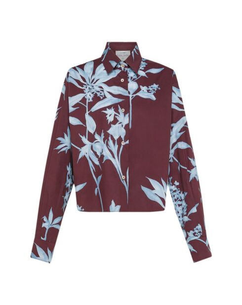 Camicia boxy Herbarium in popeline di cotone cioccolato