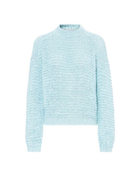 Himmelblauer Pullover mit Zopfmuster