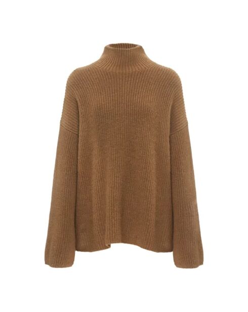 Yana brauner Wollpullover mit Trichterausschnitt