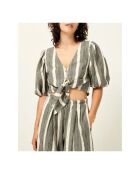 Blusa grigia in cotone a manica corta Aurea Stripes