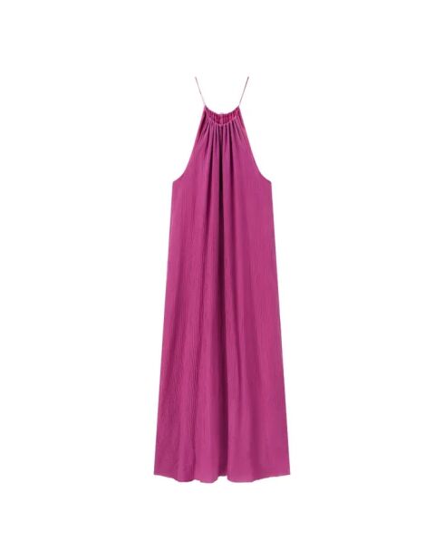 Lilafarbenes Kleid aus Baumwolle und Seide mit dünnen Trägern