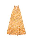 Rihanna orangefarbenes Lurexkleid mit Blumenmuster